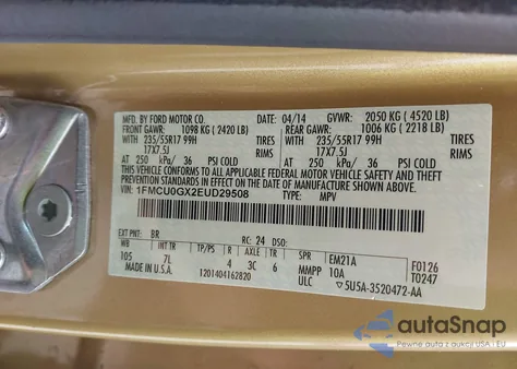2014 Ford Escape Se from USA, damaged, VIN 1FMCU0GX2EUD29508